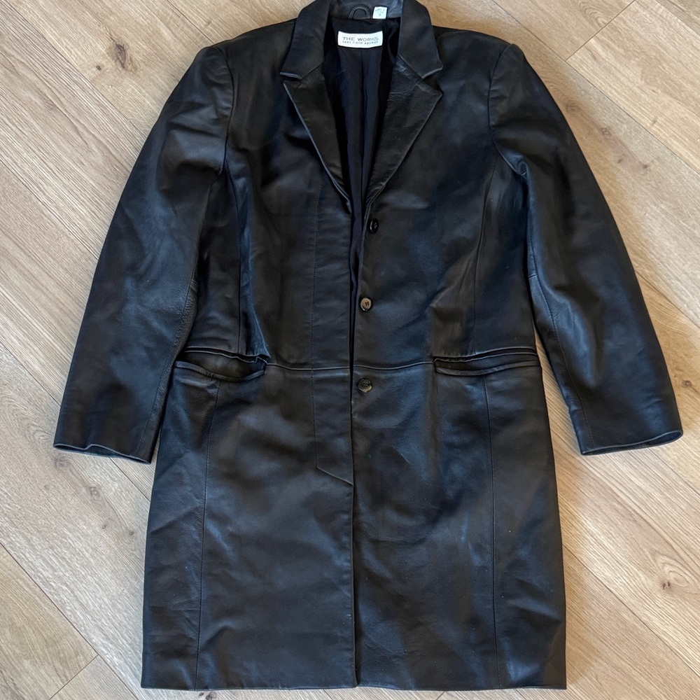SAKS Fifth Ave Women's Black Leather Jacket / trench Size 6